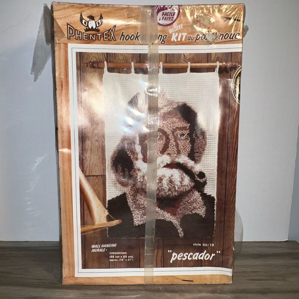 Vintage Phentex Pescador Hook And Hang Deluxe Kit (fisherman) 18” X 27” Murale